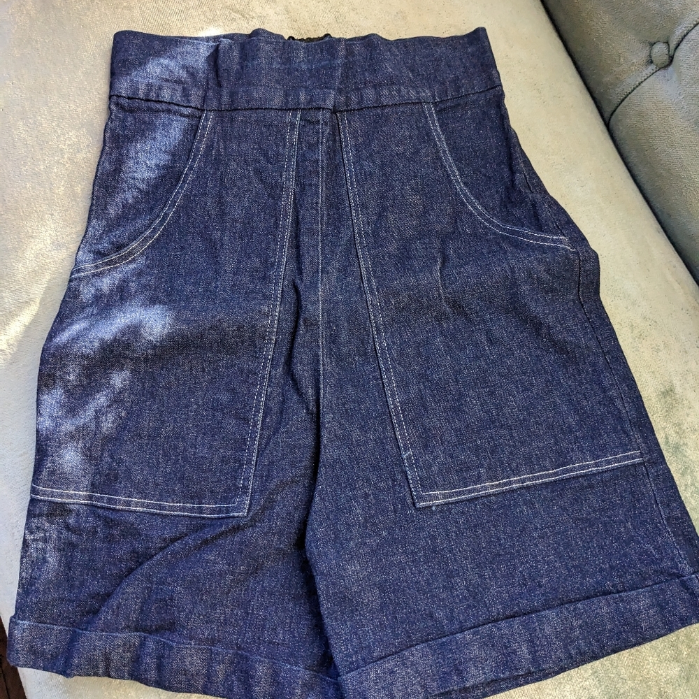 High-Waist Dark Blue Denim Shorts - Women